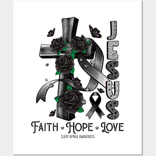 Sleep Apnea Awareness - Jesus Cross ribbon Faith Posters and Art